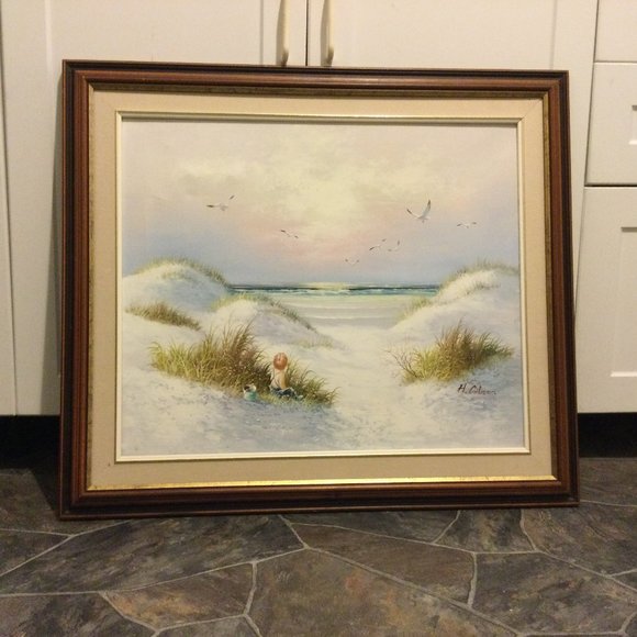 H Gibson Original art painting on canvas landscape  30" x 27" wood frame - Picture 1 of 9